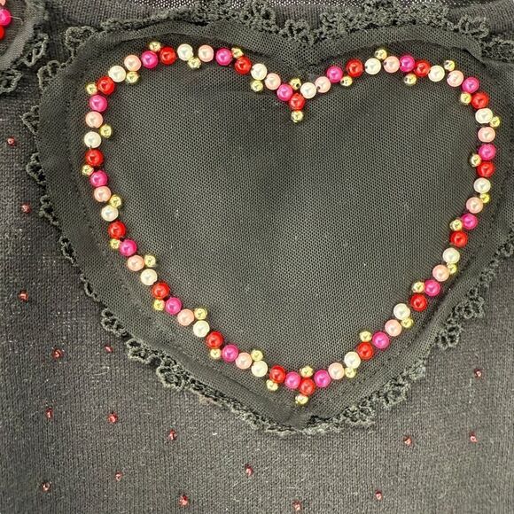 Bobbie Bell Vintage Valentines Sweater Size L Black Heart Beaded Round Neck 90s - Picture 3 of 7